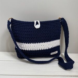 Navy and White Crochet Shoulder Bag